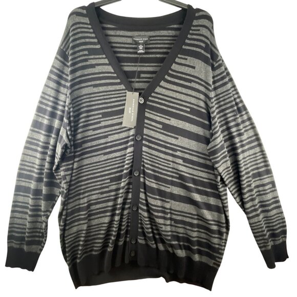 Shaquille O'Neal Mens Size 4XLT  Button Front Cardigan Black Linear Stripe - Picture 1 of 10